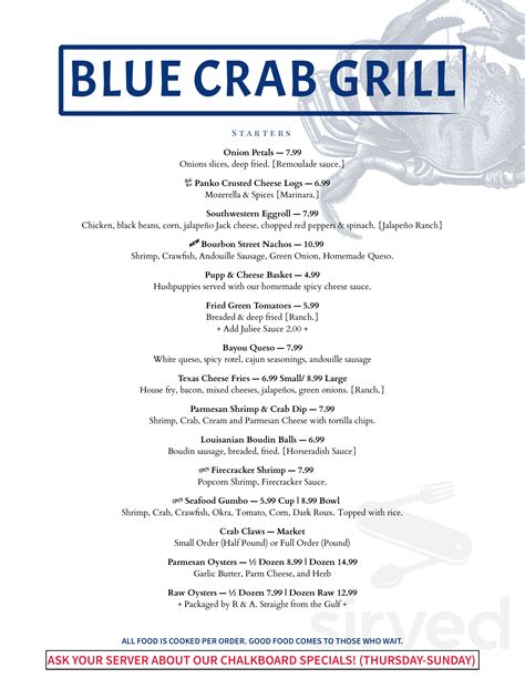 blue crab bar and grill menu