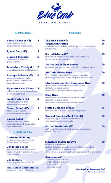 blue crab restaurant victoria bc menu