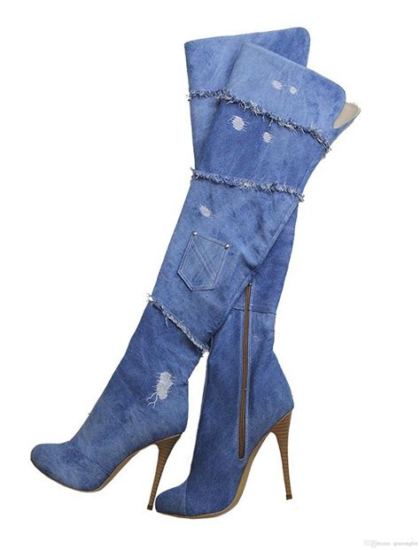 blue denim boots for women