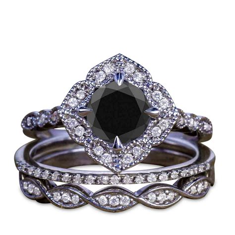 blue diamond black gold engagement rings
