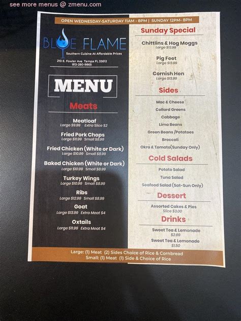 blue flame restaurant menu