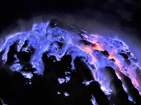 blue flames volcano java indonesia