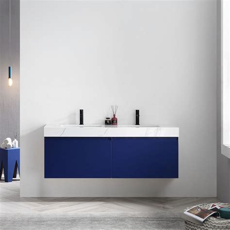 Blue Floating Double Bathroom Vanity
