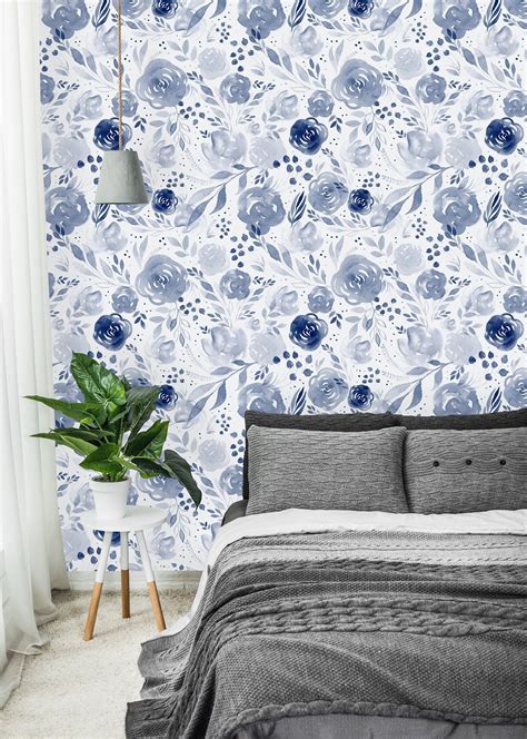 blue floral wallpaper for walls