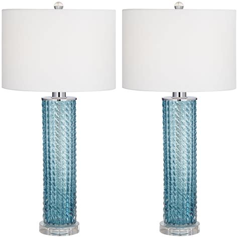 Blue glass table lamp with an LED bulb