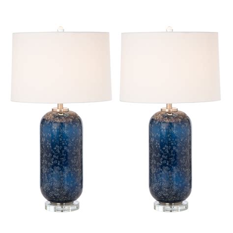 Blue glass table lamp as a centerpiece on a coffee table