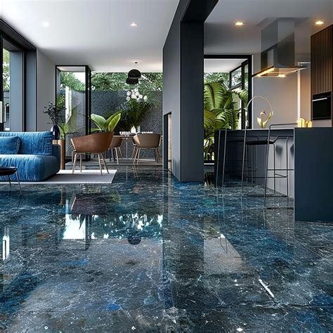 Kajaria Glazed Porcelain Tile Blue Granite Finish Porcelain Tile