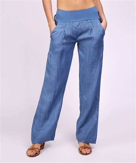 blue linen pants womens