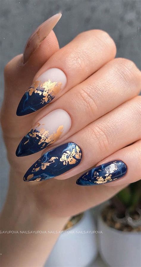 Blue Nails Gold Foil