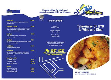 blue ocean seafood and steak menu