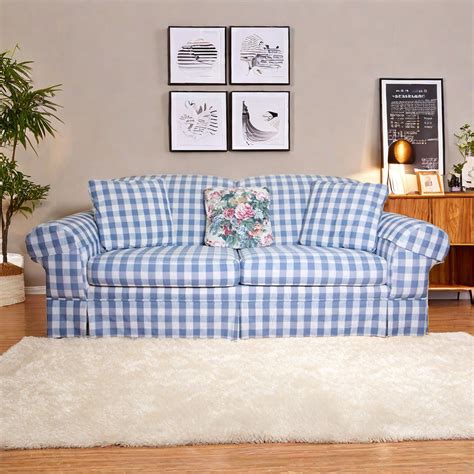 Blue Plaid Couch Sofa