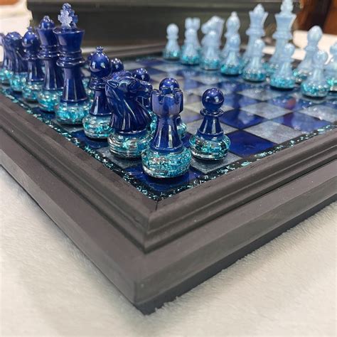 Blue Resin Chess Set