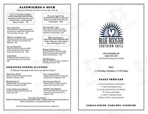 blue rooster menu