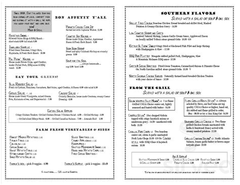 blue rooster menu with prices