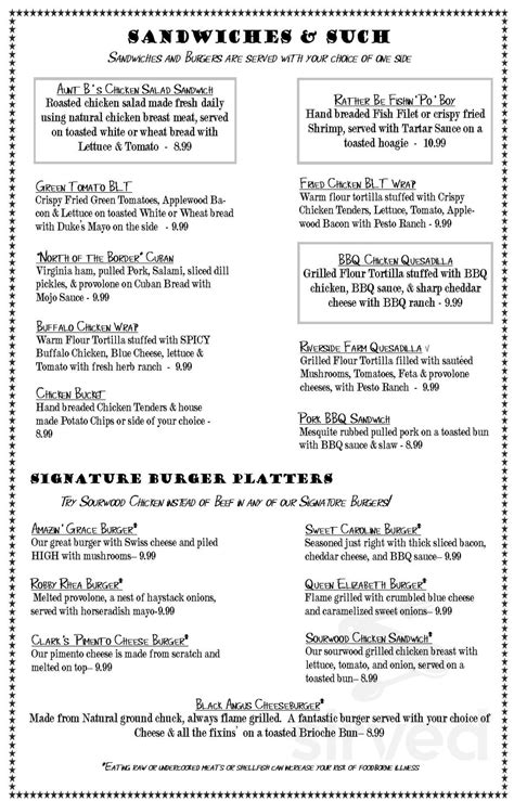 blue rooster southern grill menu