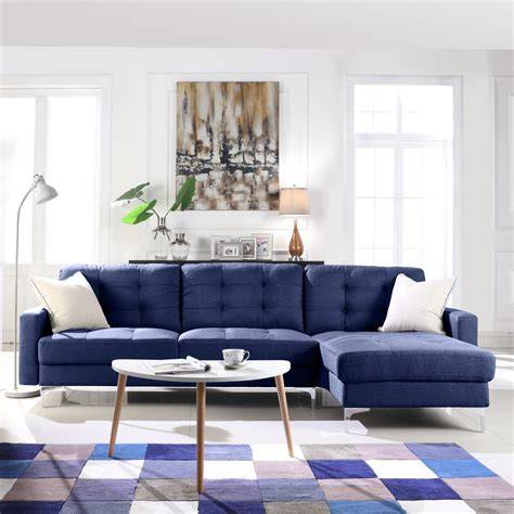 Amelie Tufted Reversible Chaise Sectional, Navy Blue