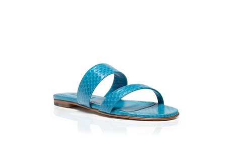 blue snakeskin flat sandals