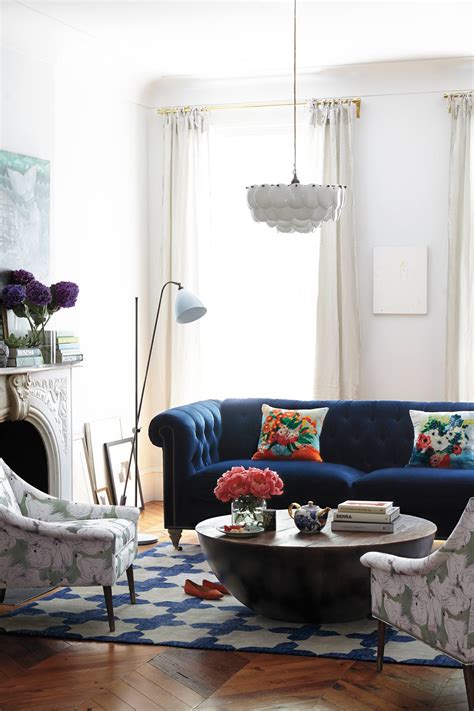 blue velvet couch living room