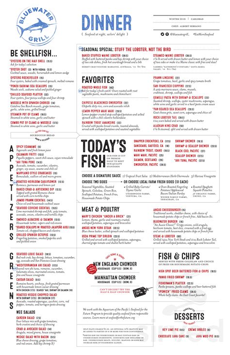 blue water grill restaurant menu