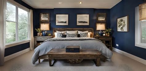 blue and white rustic master bedroom