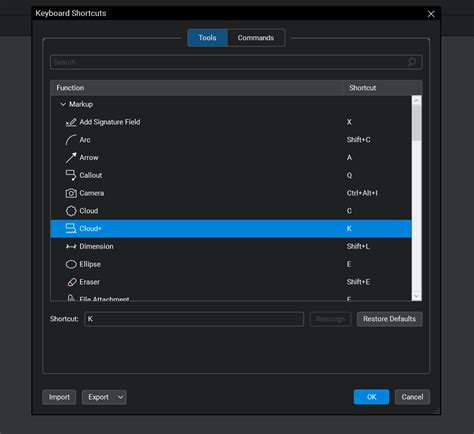 bluebeam set status shortcut