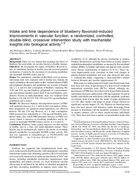 Blueberry Flavonoid-Induced Improvements In Vascular Function