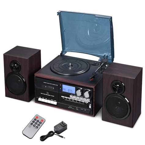 Boytone BT22C Bluetooth Record Player Turntable AM/FM Radio Cassette CD Player, Built in
