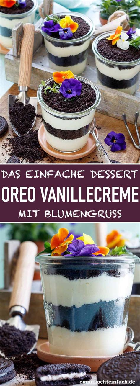 Oreo Vanillecreme Dessert mit Blumengruß Quick and Easy Recipes