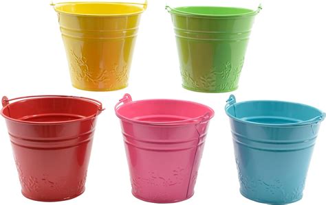 Blumentopf Eimer Metall Dekoeimer mit Holzhandgriff und Prägung Ø 16 cm