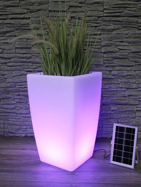 LED Solar Blumentopf weiß 3 LED warmweiß 19x17 cm beleuchteter Pflanzkübel