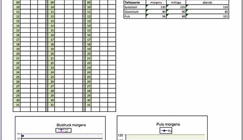 Excelvorlagen mit Blutdruck-Tabelle inkl. Puls und Mittelwert