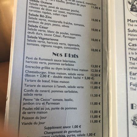 Bo Zinc Cafe Menu