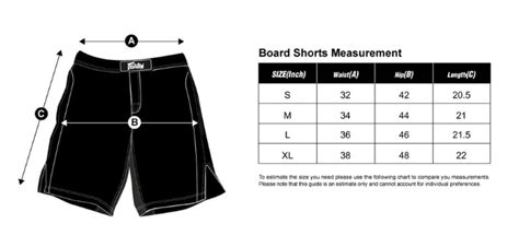 Board Shorts Size Guide
