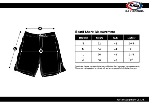 Board Shorts Sizing Chart