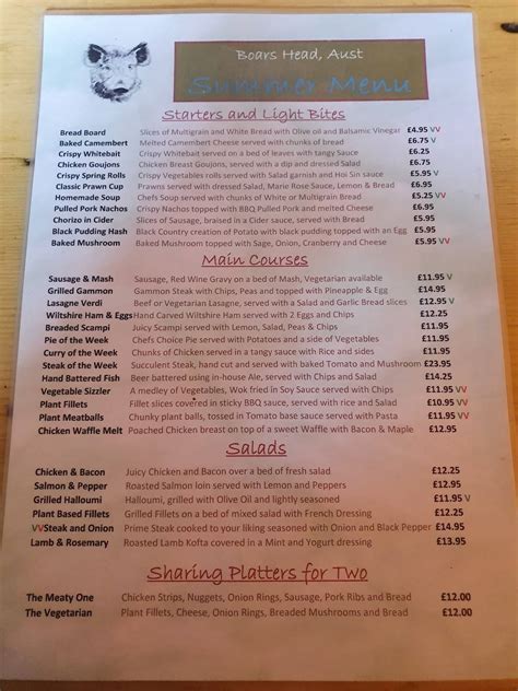 Boars Head Pub Aust Menu