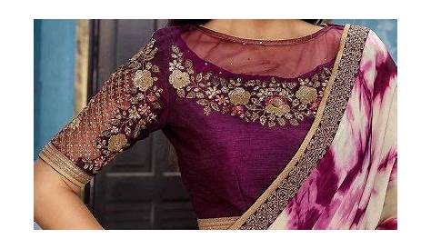 Beautiful boat neck designer blouse with hand embroidery