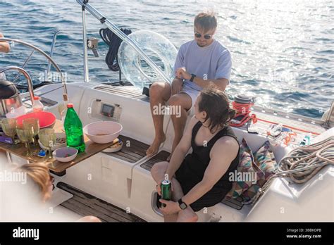 boat deck with drinks and snacks