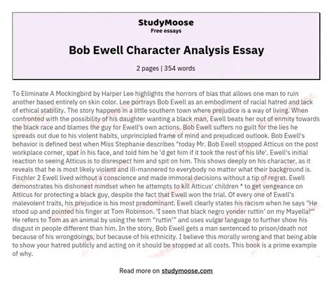 Bob Ewell Character Analysis Essay