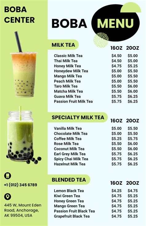 Boba Chef Menu