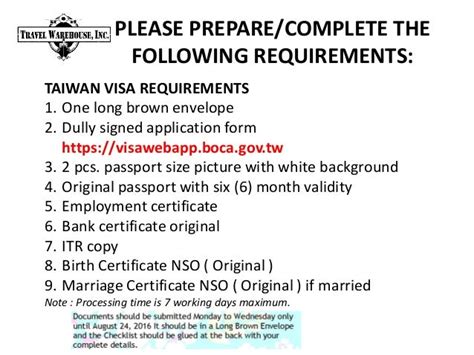 boca taiwan visa application