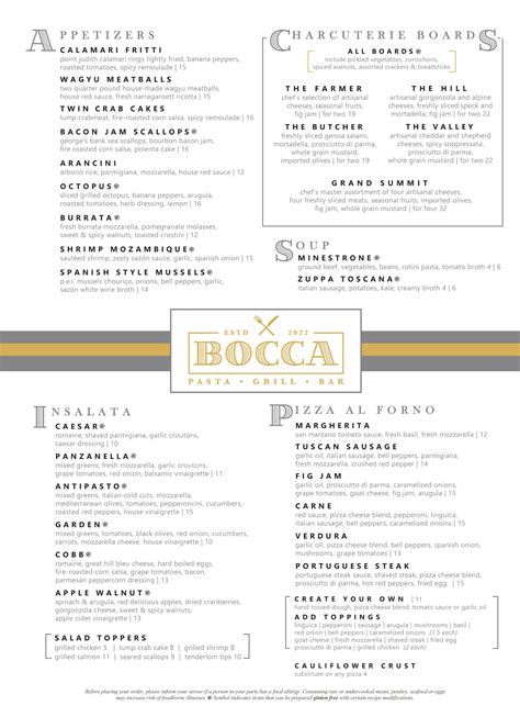 bocca menu fairhaven