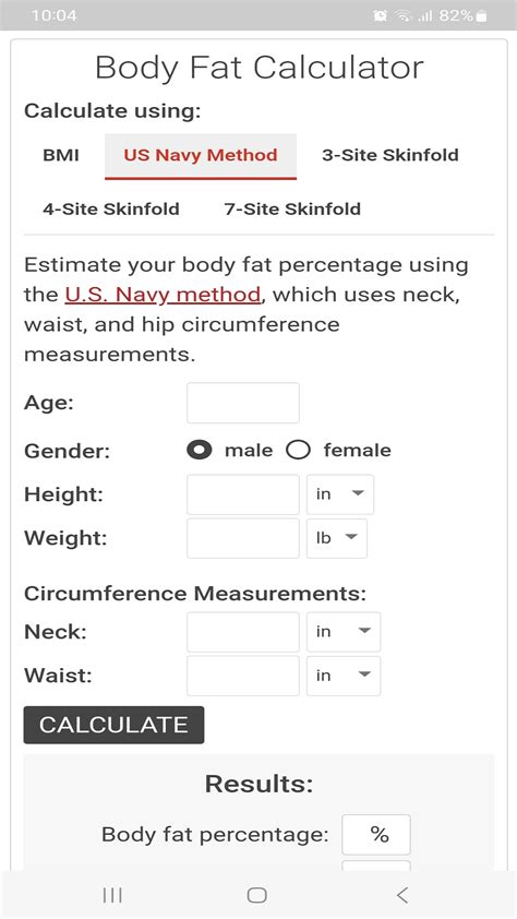 Body Fat Calculator Javascript Code