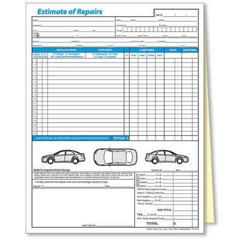 body shop auto repair estimate form pdf