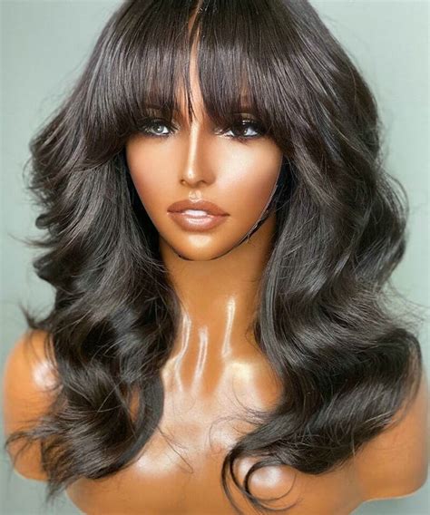 body wave human hair wig with bangs