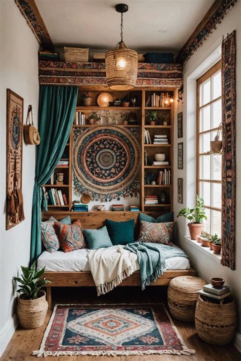bohemian bedroom with reading nook