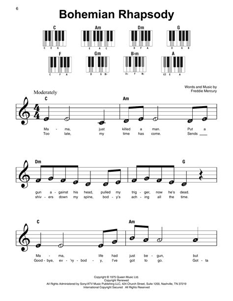 bohemian rhapsody chords piano easy