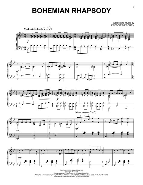 bohemian rhapsody piano sheet music original