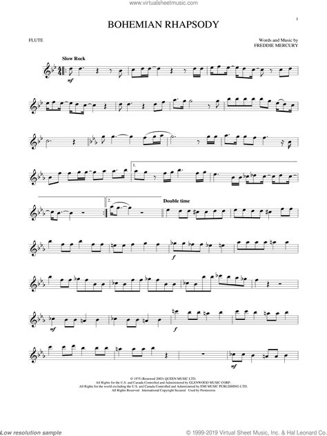 bohemian rhapsody sheet music flute