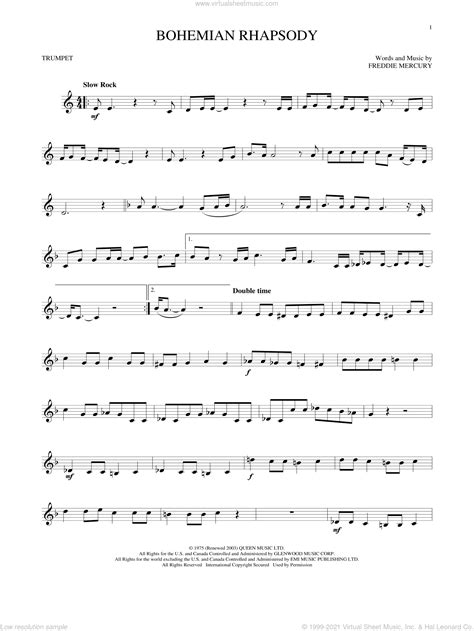 bohemian rhapsody sheet music trumpet