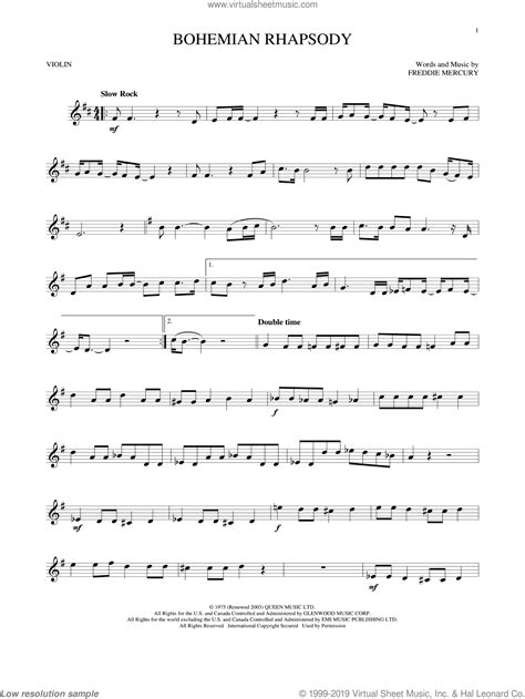 bohemian rhapsody sheet music violin